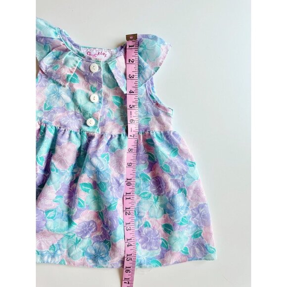 Vintage Baby Girl CHUCKLES Blue Purple Floral Poly Cotton Prairie Dress, Size 2 - Picture 9 of 10